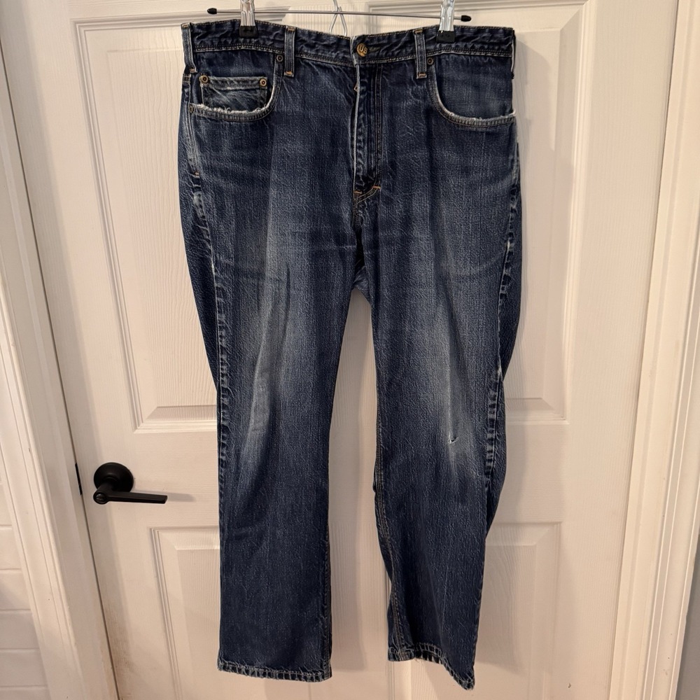 Orvis Mens 100% Cotton Dark Wash Jeans size 36x30 Made in USA Outdoor Denim Blue